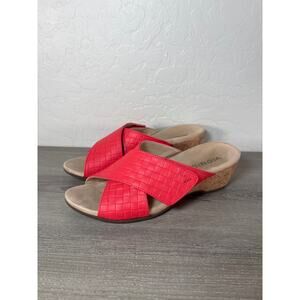 Vionic Women's Leticia Poppy Color‎ Leather Slip On Wedge Sandals Size 7.5